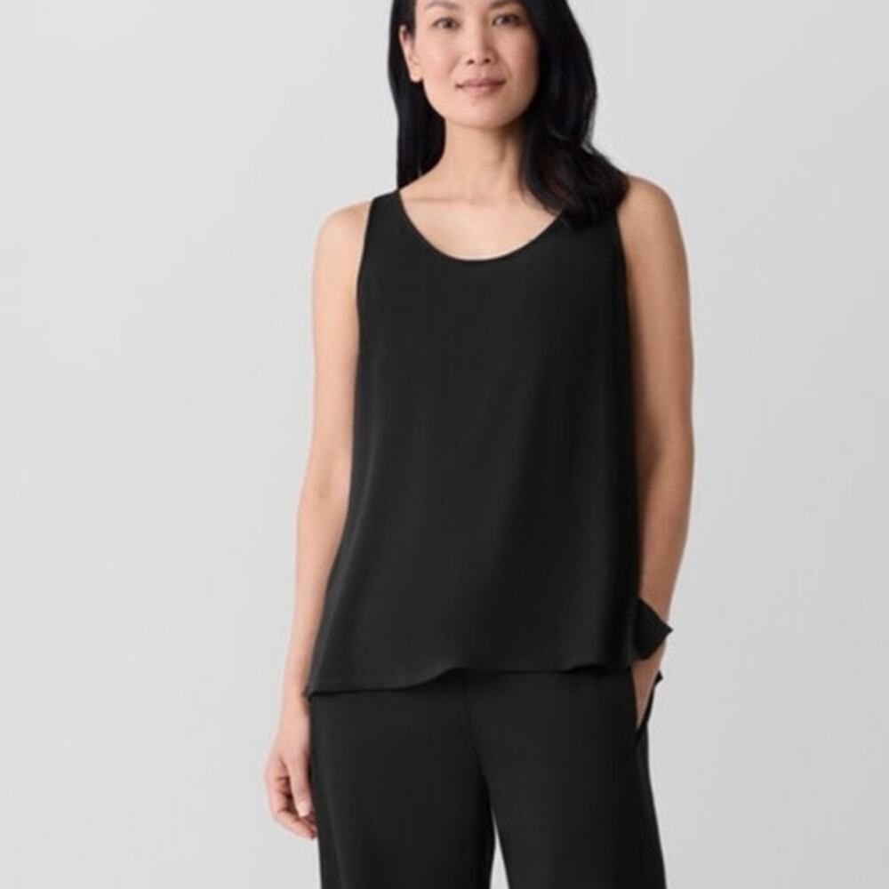 NWOT Eileen Fisher Fine Jersey Scoop Neck Tank in Black SZ S